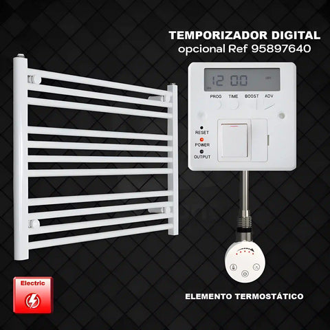 Radiador toallero eléctrico blanco 80x60 cm precargado con temporizador digital