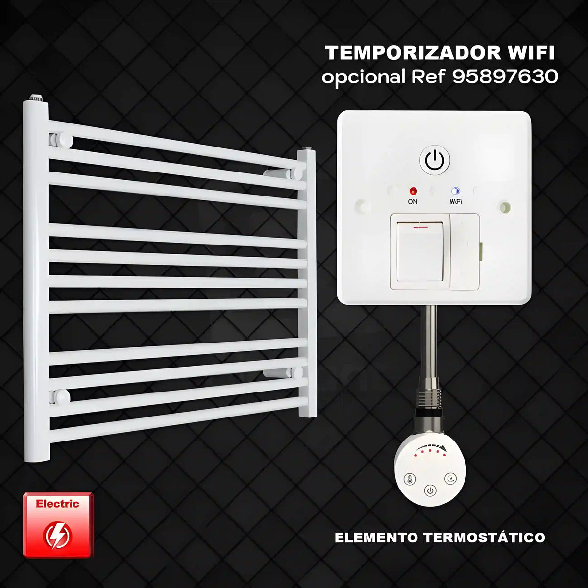 Radiador toallero eléctrico blanco 80x60 cm precargado con temporizador WiFi