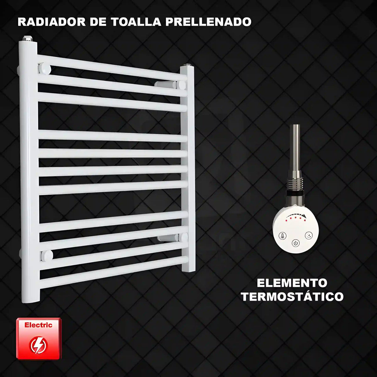 Radiador toallero eléctrico blanco 70x60 cm precargado con elemento termostático