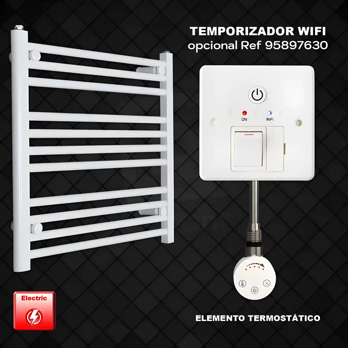 Radiador toallero eléctrico blanco 70x60 cm precargado con temporizador WiFi