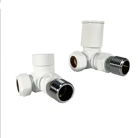 Válvula de esquina blanco para radiador toallero — par 1/2" BSP