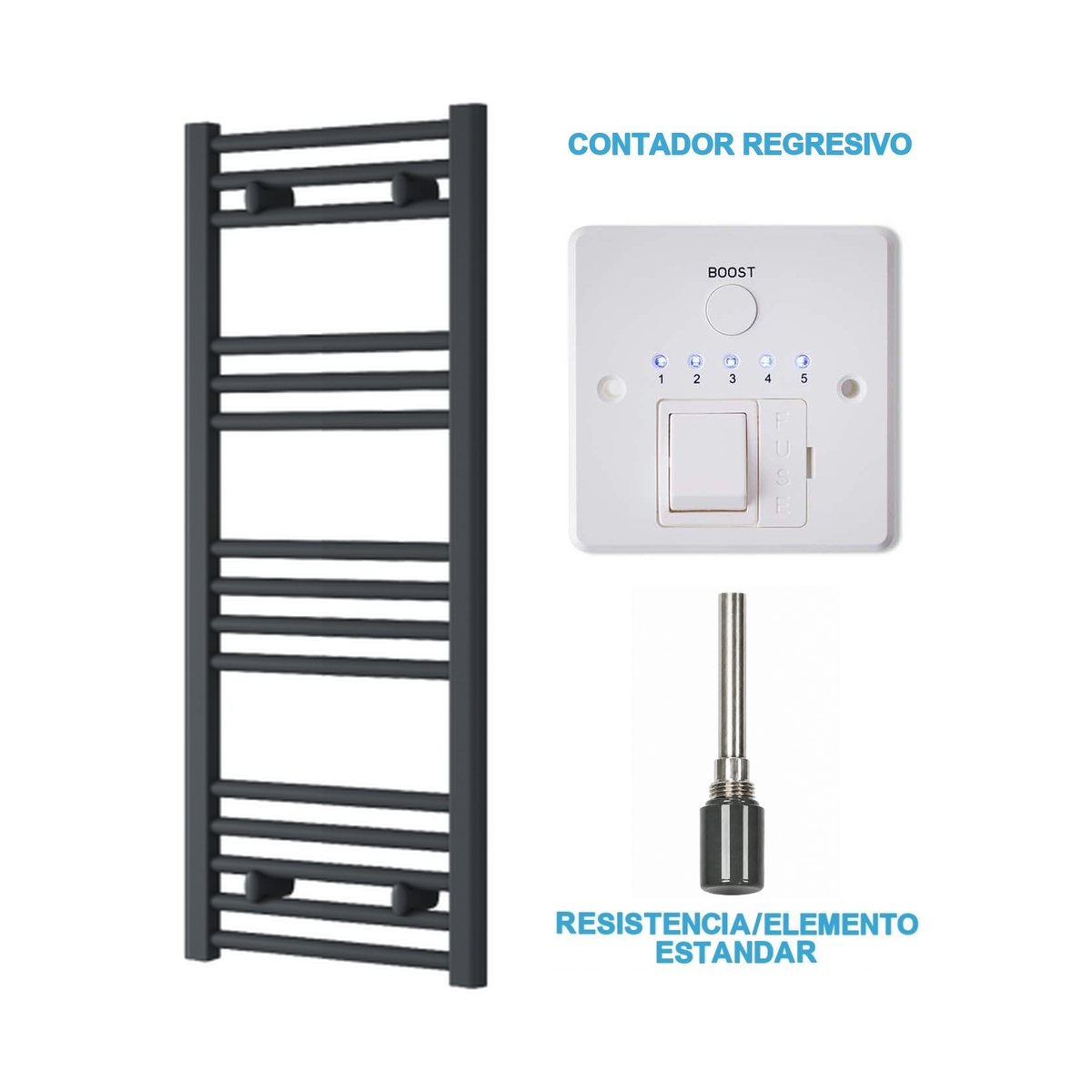 Scaldasalviette Elettrico Antracite 400mm di Larghezza · Precaricato