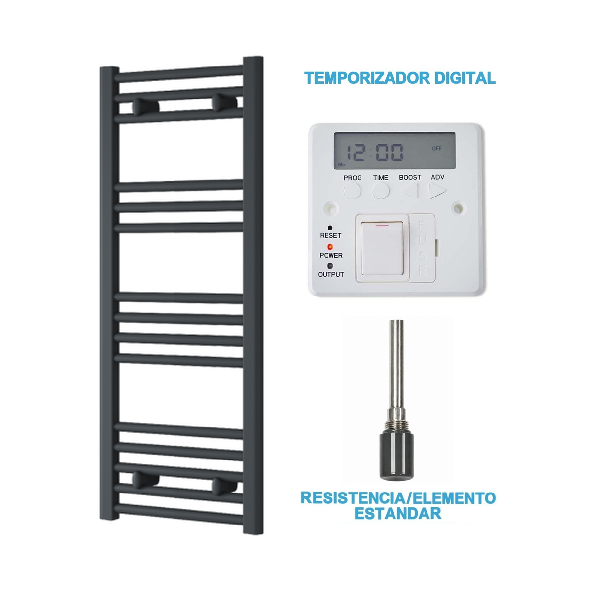Scaldasalviette Elettrico Antracite 400mm di Larghezza · Precaricato