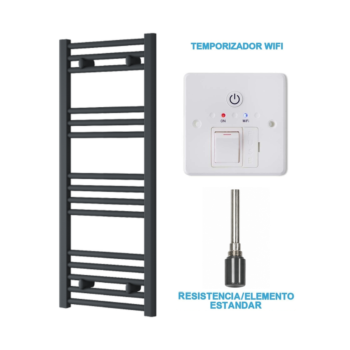 Scaldasalviette Elettrico Antracite 400mm di Larghezza · Precaricato