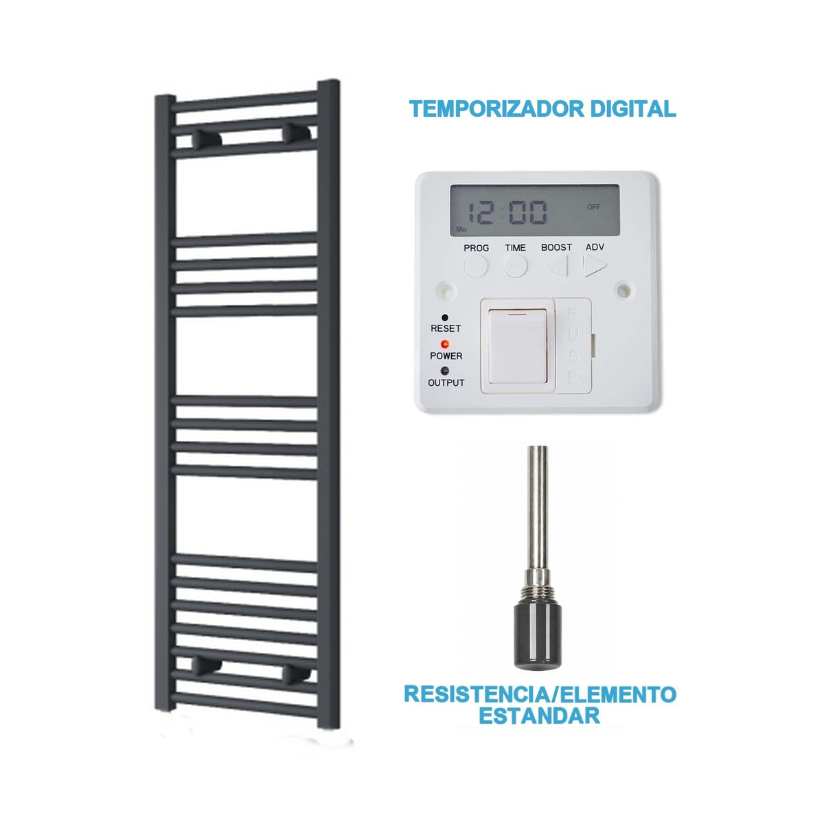 Scaldasalviette Elettrico Antracite 400mm di Larghezza · Precaricato