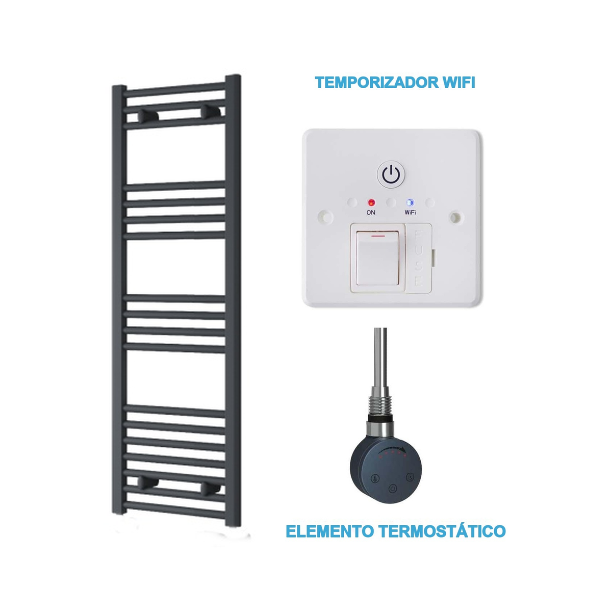 Scaldasalviette Elettrico Antracite 400mm di Larghezza · Precaricato