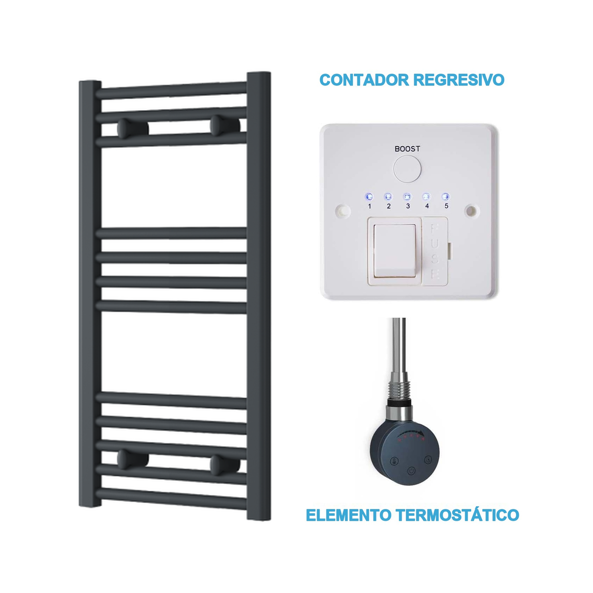 Scaldasalviette Elettrico Antracite 400mm di Larghezza · Precaricato