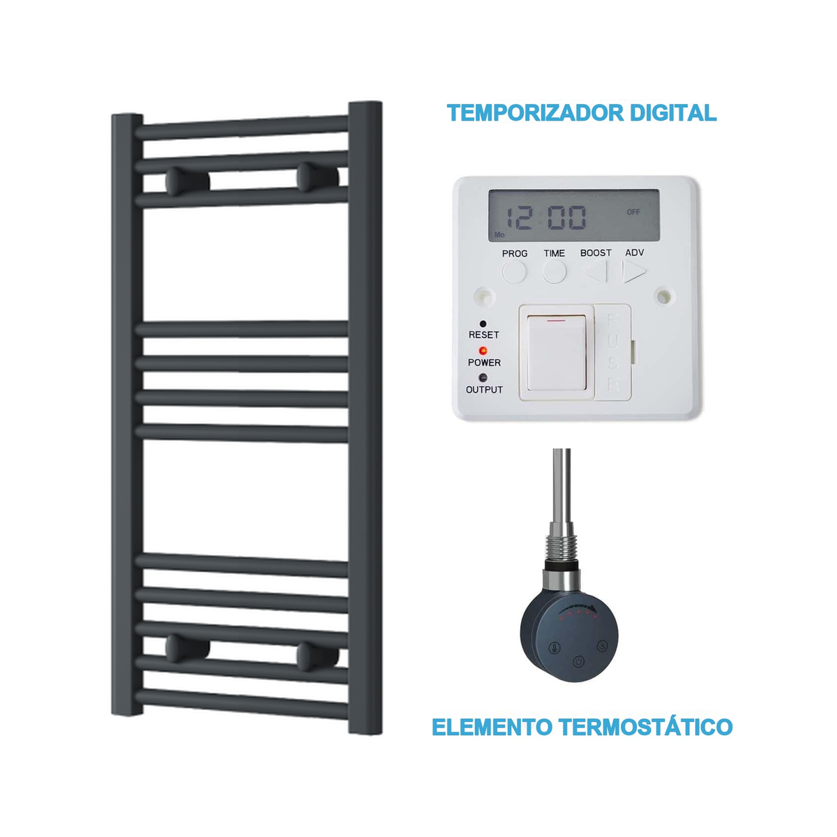 Scaldasalviette Elettrico Antracite 400mm di Larghezza · Precaricato