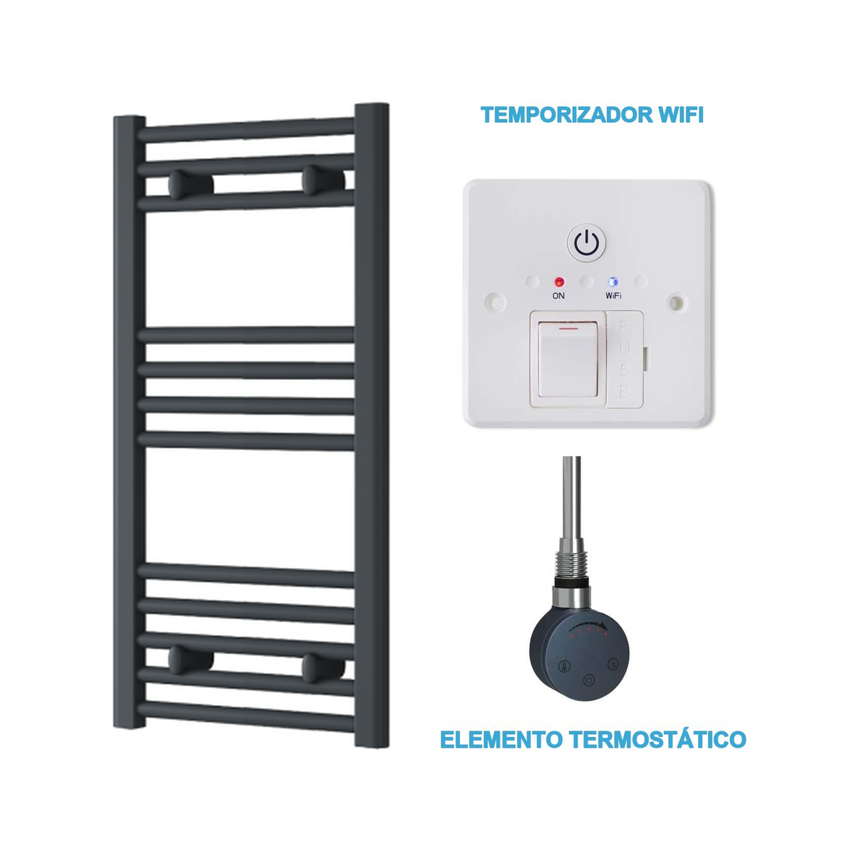 Scaldasalviette Elettrico Antracite 400mm di Larghezza · Precaricato