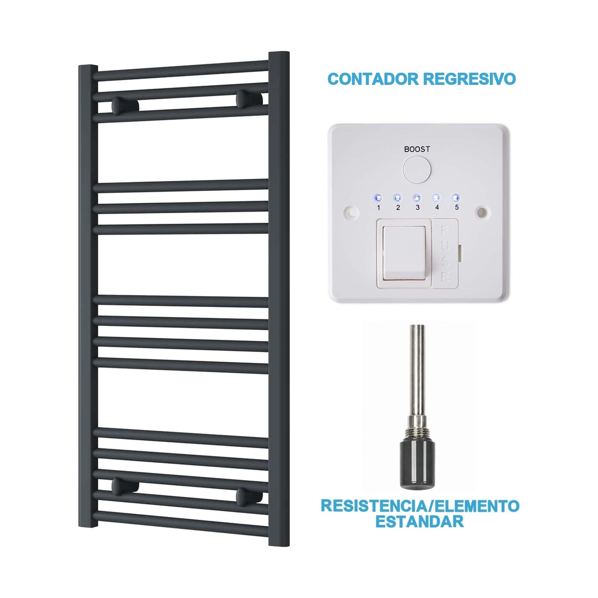 Scaldasalviette Elettrico Antracite 500mm di Larghezza · Precaricato