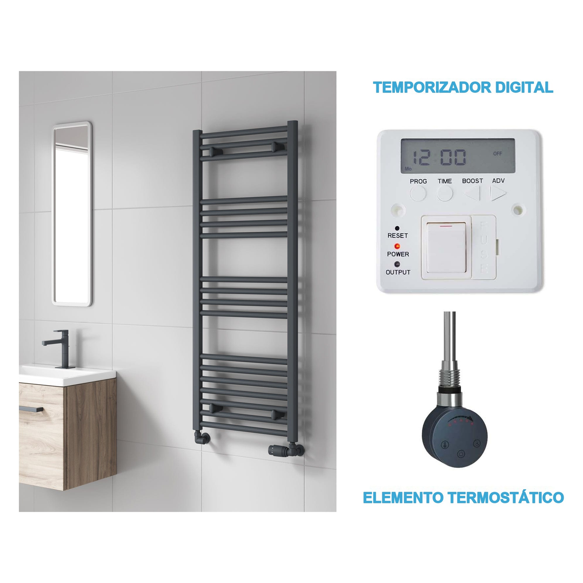 Scaldasalviette Elettrico Antracite 500mm di Larghezza · Precaricato