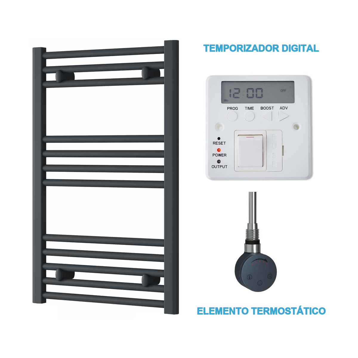 Scaldasalviette Elettrico Antracite 500mm di Larghezza · Precaricato