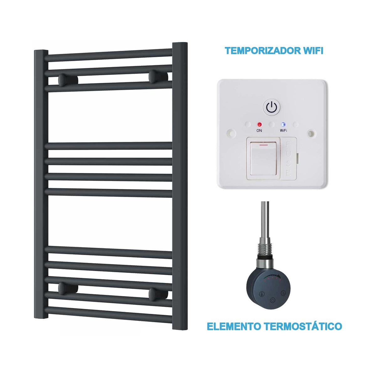 Scaldasalviette Elettrico Antracite 500mm di Larghezza · Precaricato
