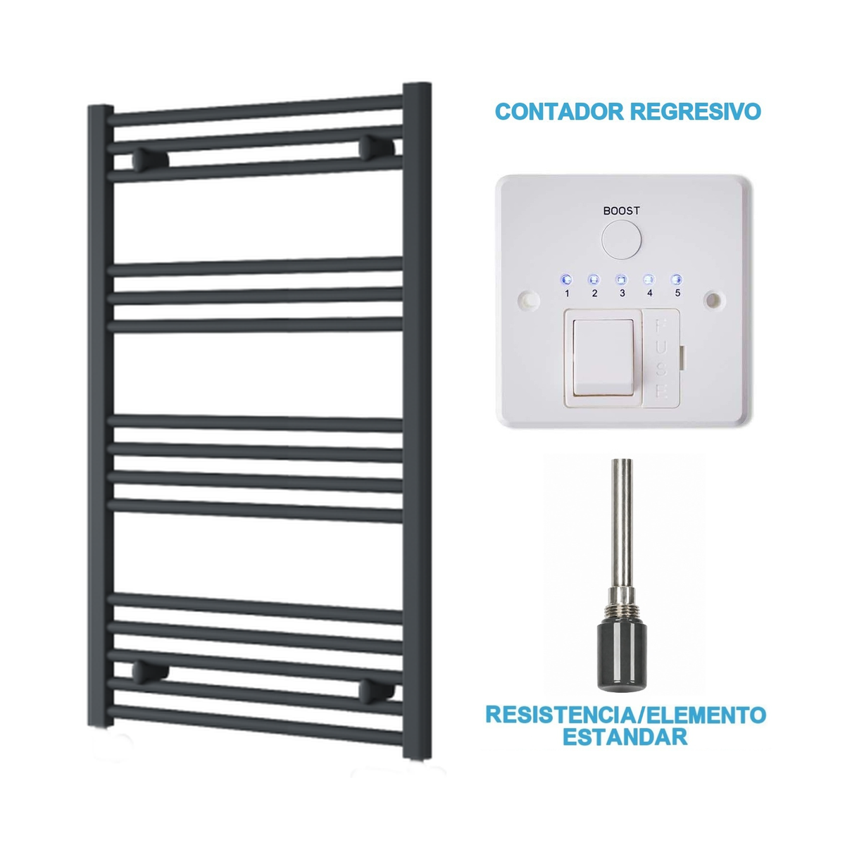 Scaldasalviette Elettrico Antracite 600mm di Larghezza · Precaricato
