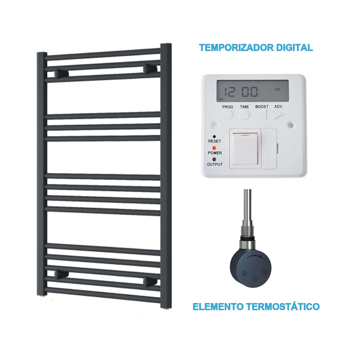 Scaldasalviette Elettrico Antracite 600mm di Larghezza · Precaricato