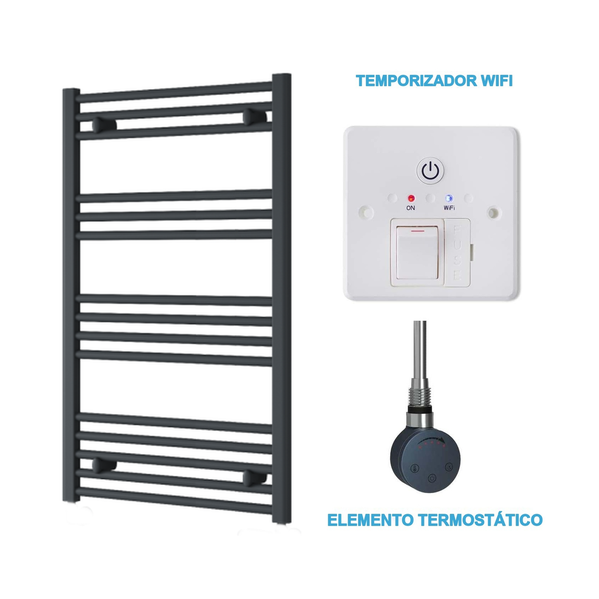 Scaldasalviette Elettrico Antracite 600mm di Larghezza · Precaricato