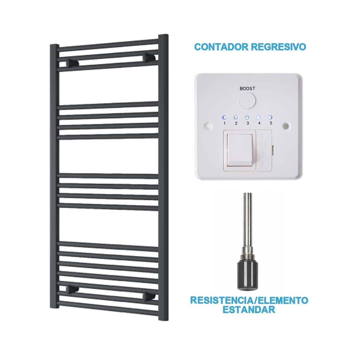 Scaldasalviette Elettrico Antracite 600mm di Larghezza · Precaricato
