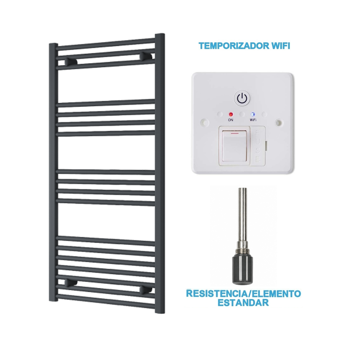 Scaldasalviette Elettrico Antracite 600mm di Larghezza · Precaricato