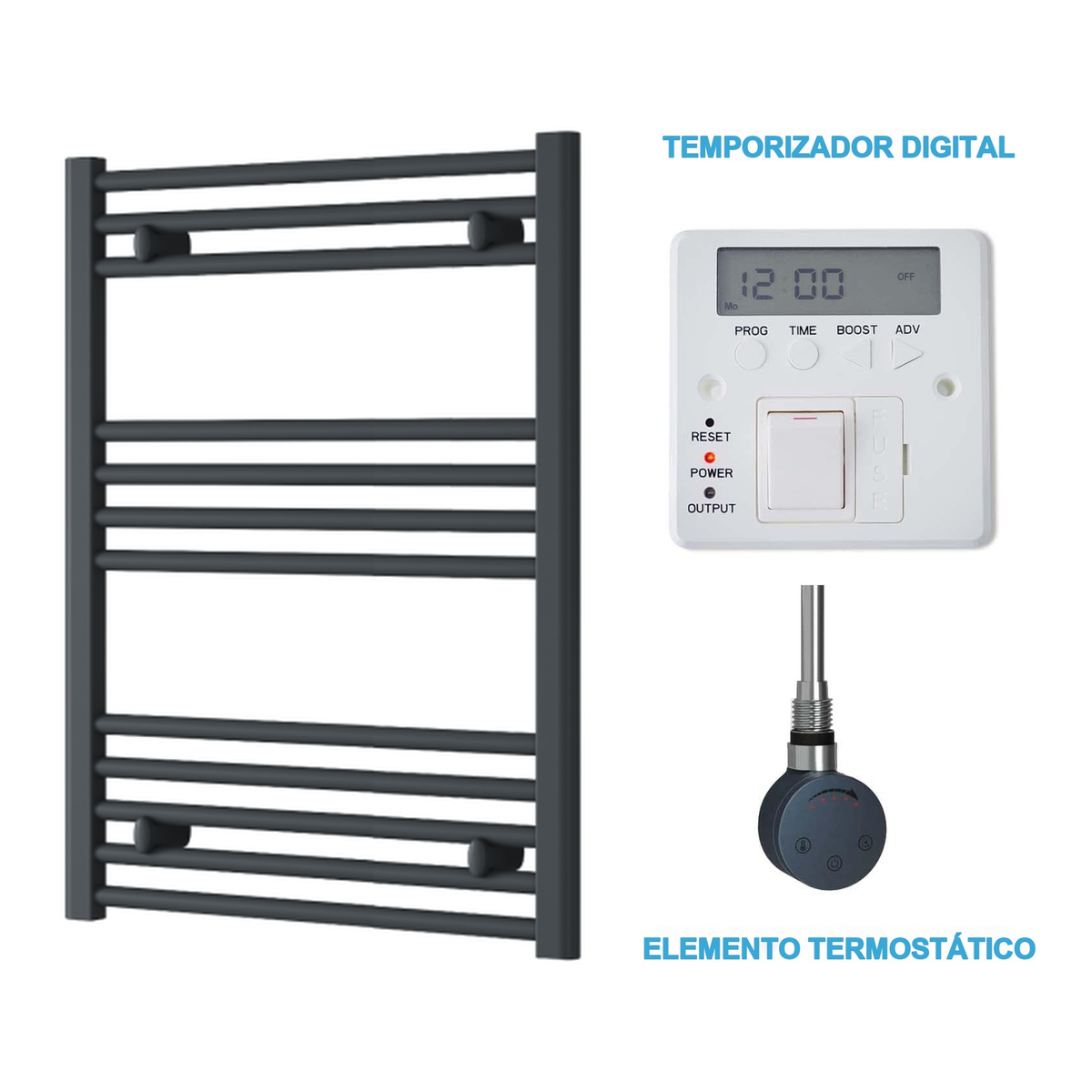 Scaldasalviette Elettrico Antracite 600mm di Larghezza · Precaricato