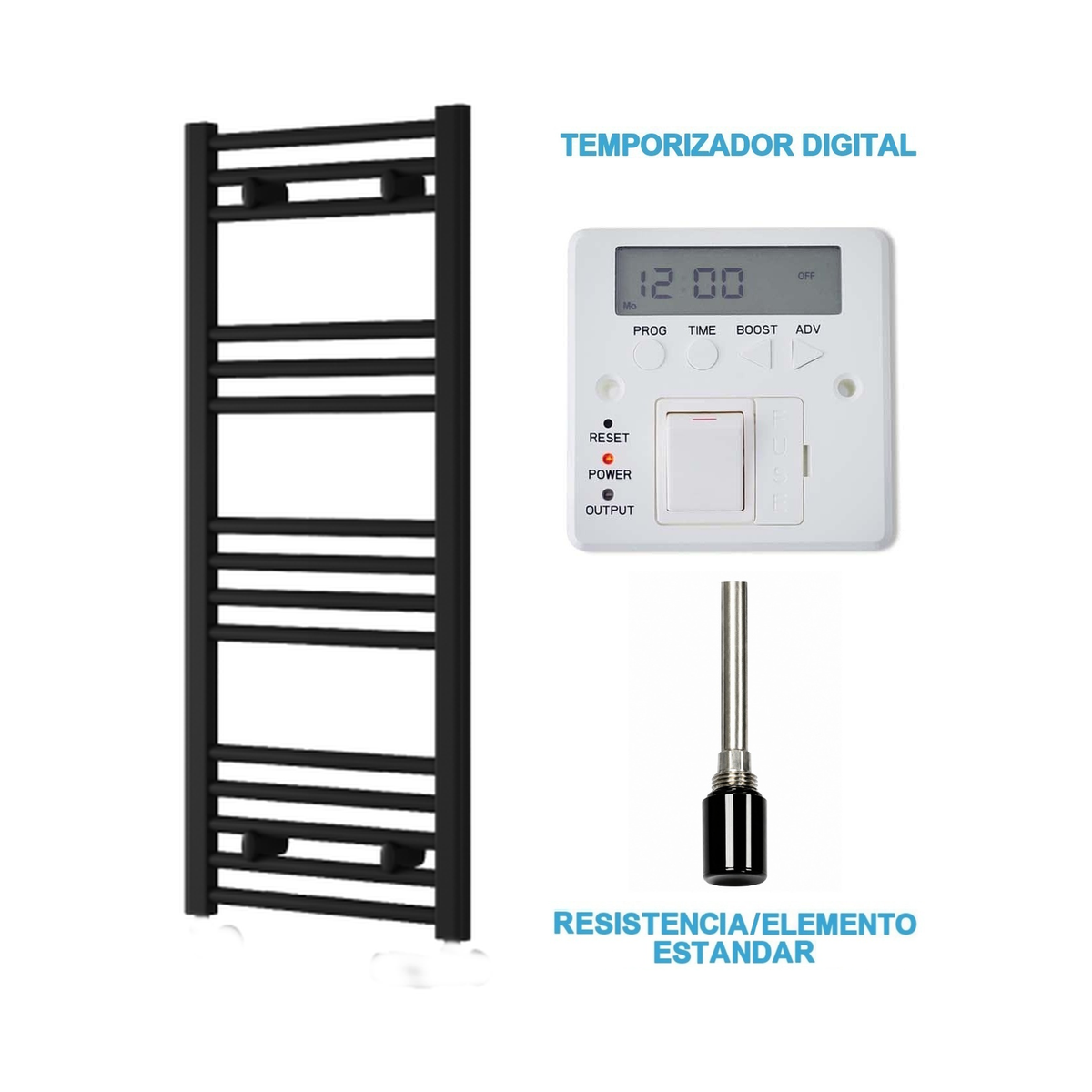 Scaldasalviette Elettrico Nero 400mm di Larghezza · Precaricato