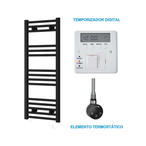 Scaldasalviette Elettrico Nero 400mm di Larghezza · Precaricato