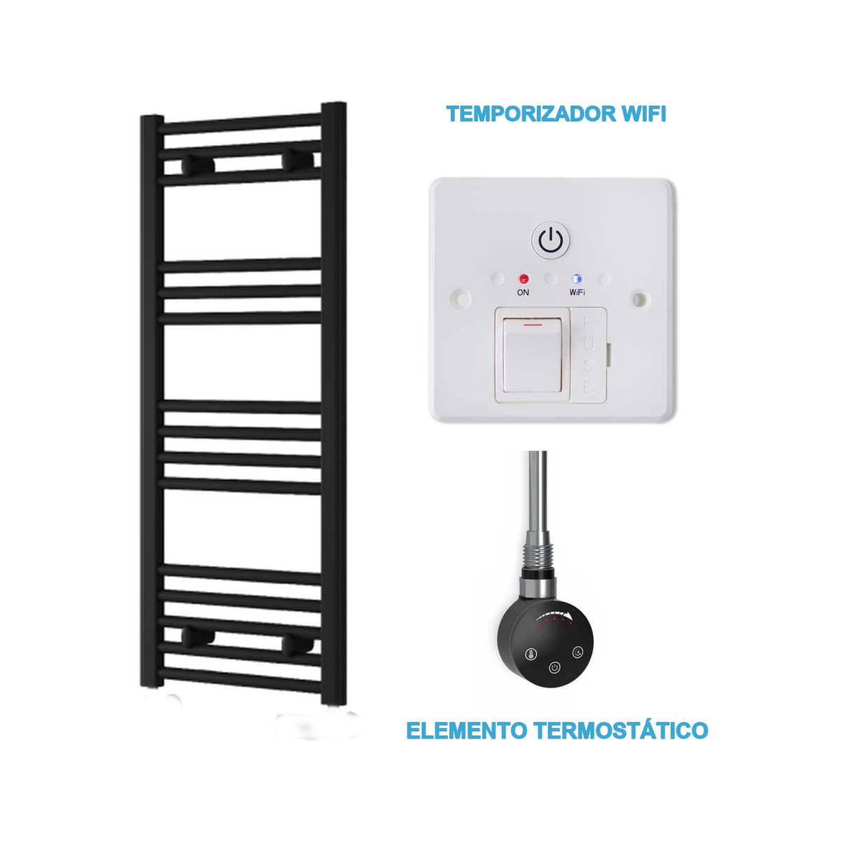 Scaldasalviette Elettrico Nero 400mm di Larghezza · Precaricato
