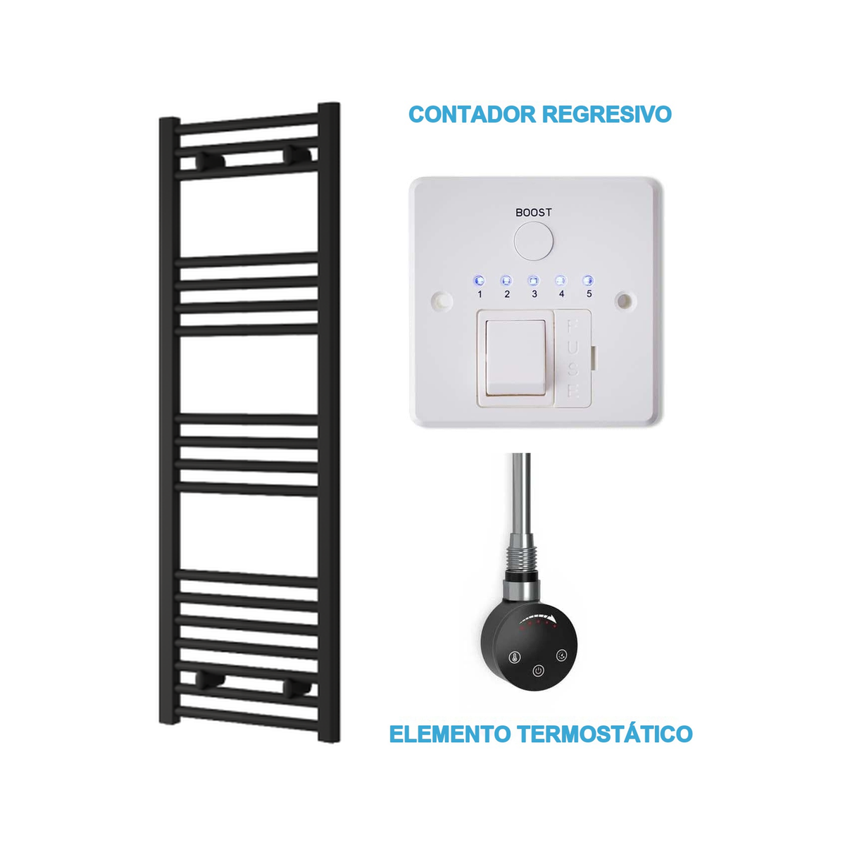 Scaldasalviette Elettrico Nero 400mm di Larghezza · Precaricato