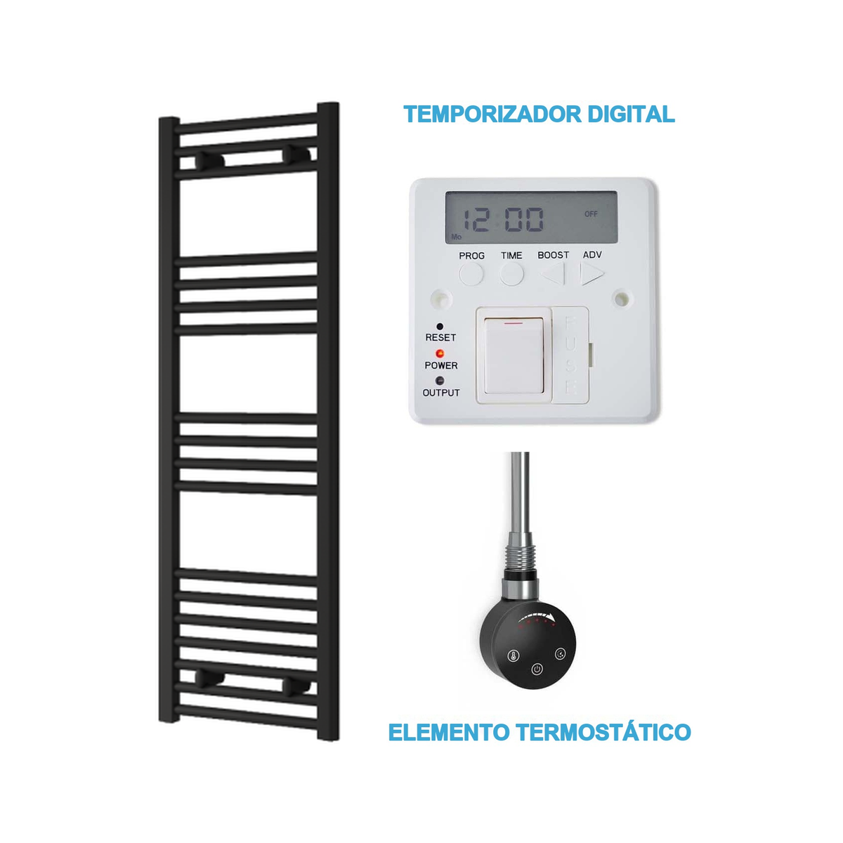 Scaldasalviette Elettrico Nero 400mm di Larghezza · Precaricato