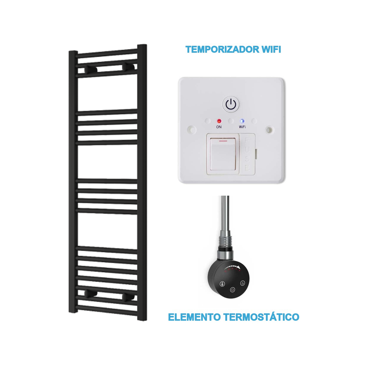 Scaldasalviette Elettrico Nero 400mm di Larghezza · Precaricato