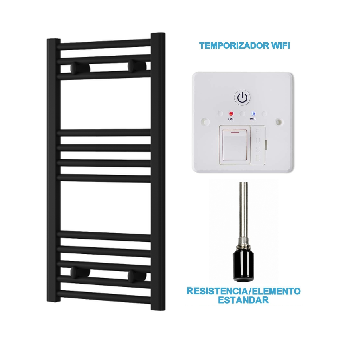 Scaldasalviette Elettrico Nero 400mm di Larghezza · Precaricato
