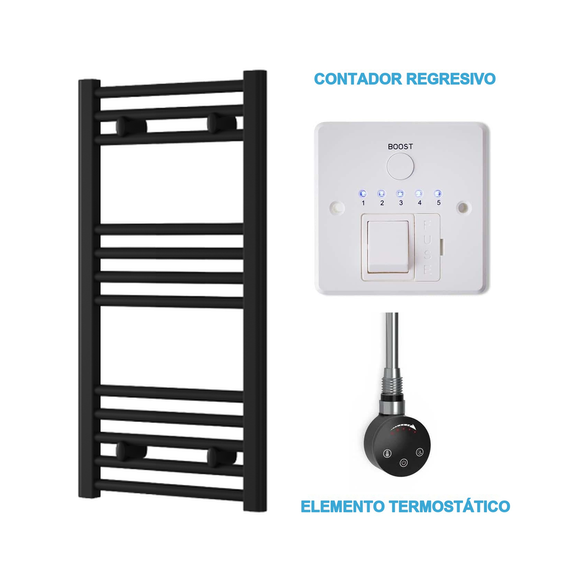 Scaldasalviette Elettrico Nero 400mm di Larghezza · Precaricato