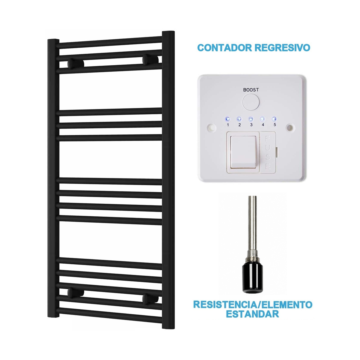 Scaldasalviette Elettrico Nero 500mm di Larghezza · Precaricato