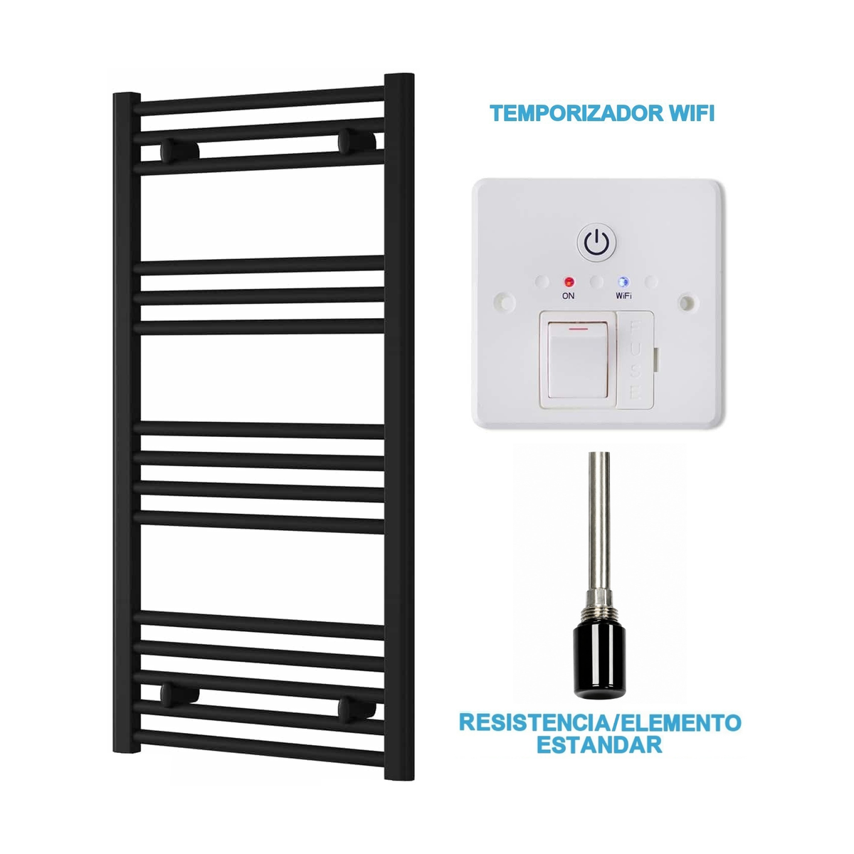 Scaldasalviette Elettrico Nero 500mm di Larghezza · Precaricato