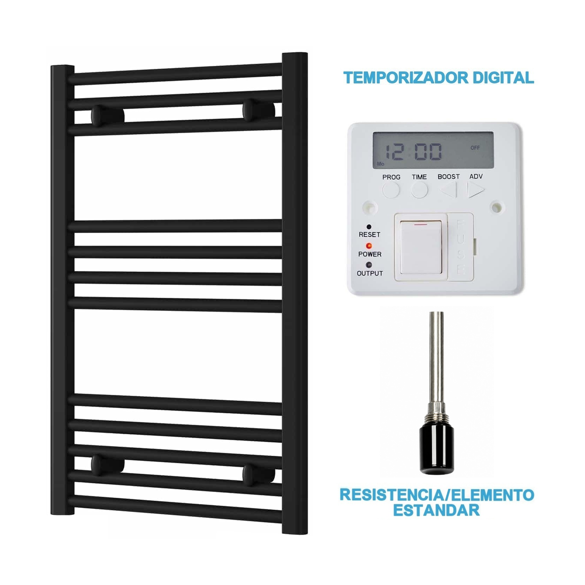 Scaldasalviette Elettrico Nero 500mm di Larghezza · Precaricato