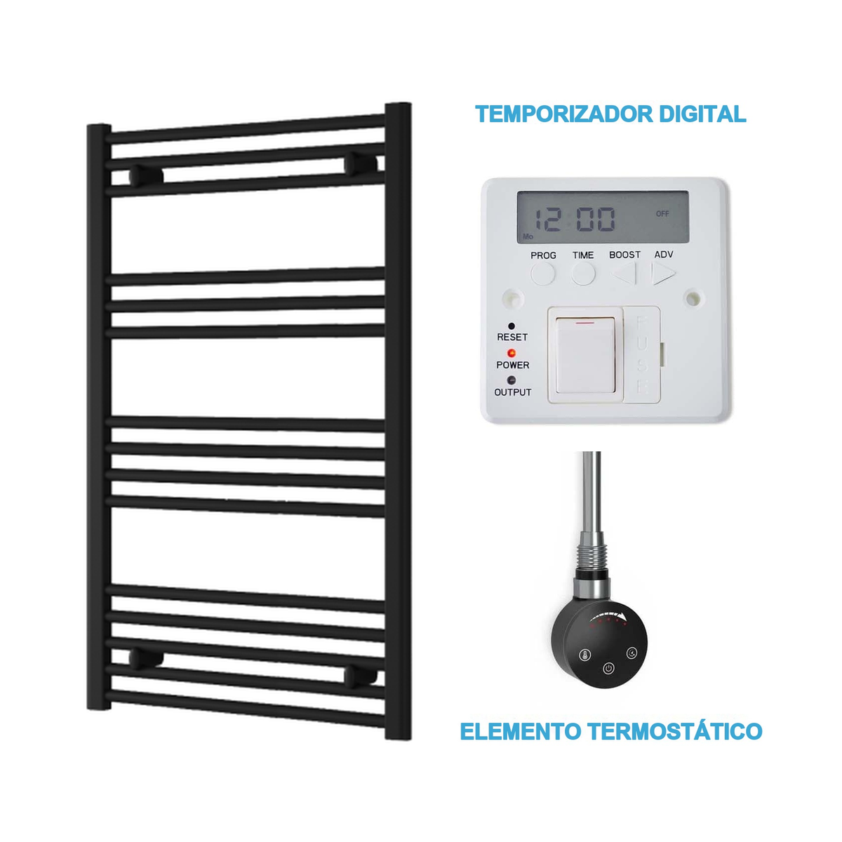 Scaldasalviette Elettrico Nero 600mm di Larghezza · Precaricato