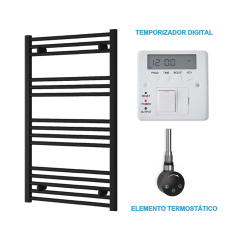Scaldasalviette Elettrico Nero 600mm di Larghezza · Precaricato