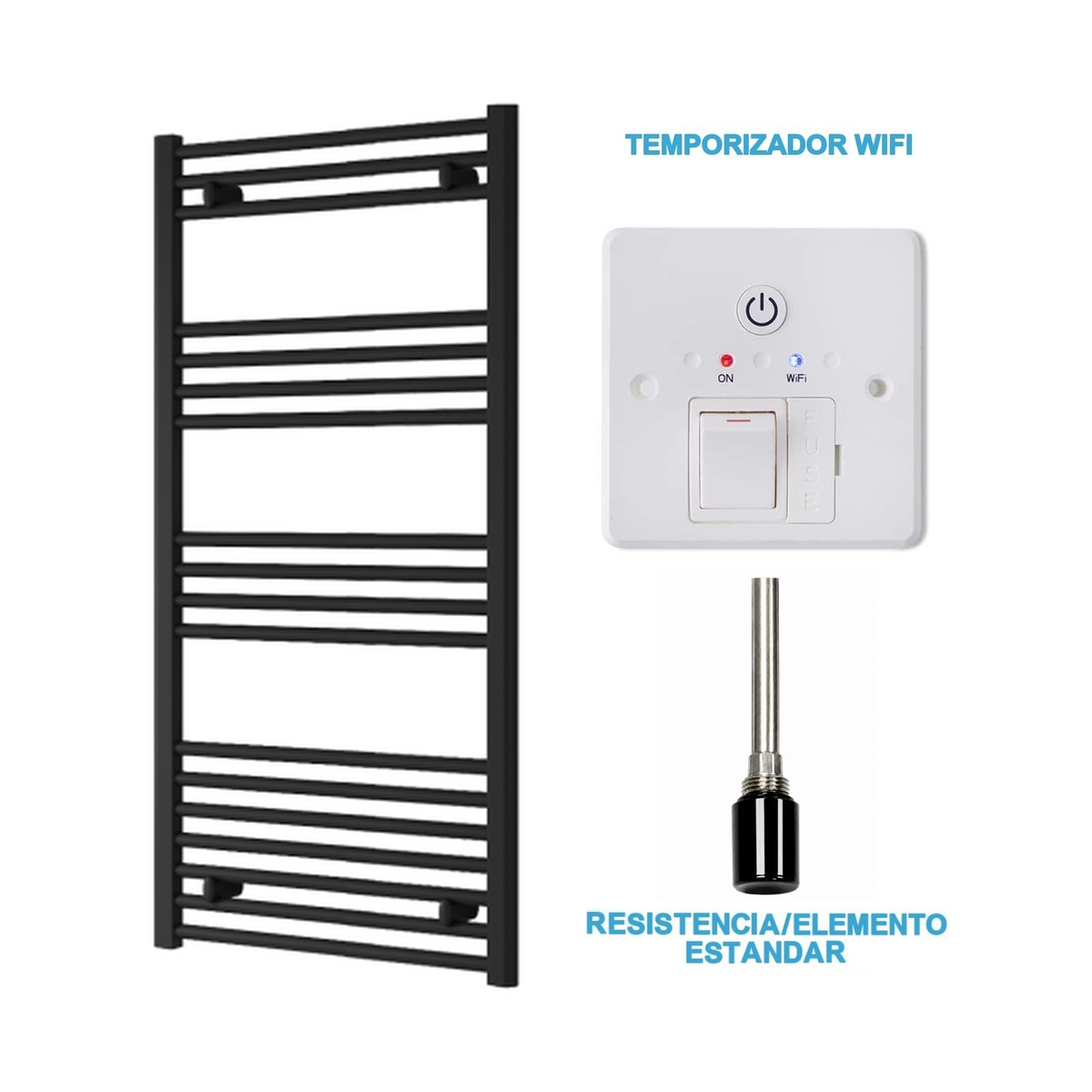 Scaldasalviette Elettrico Nero 600mm di Larghezza · Precaricato