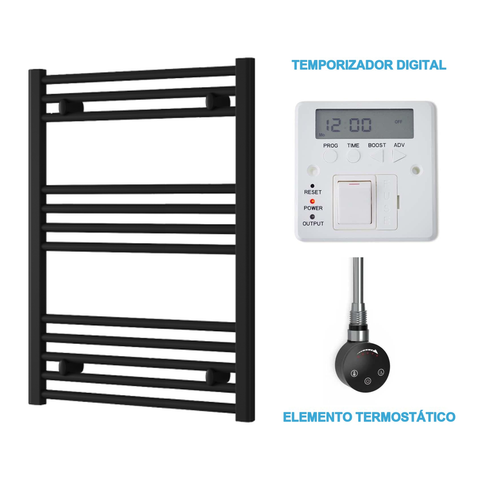 Scaldasalviette Elettrico Nero 600mm di Larghezza · Precaricato