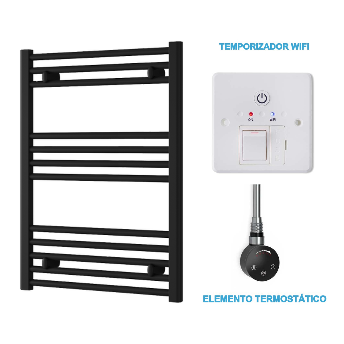 Scaldasalviette Elettrico Nero 600mm di Larghezza · Precaricato