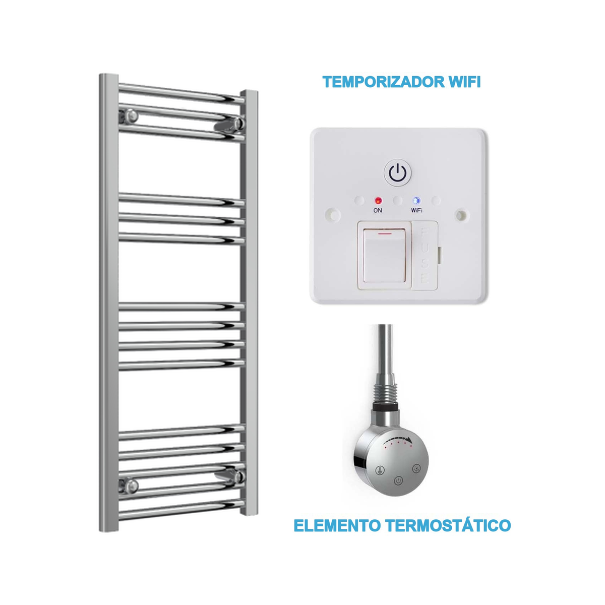Scaldasalviette Elettrico Cromato 400mm di Larghezza · Precaricato