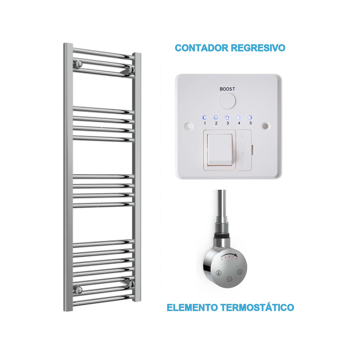 Scaldasalviette Elettrico Cromato 400mm di Larghezza · Precaricato