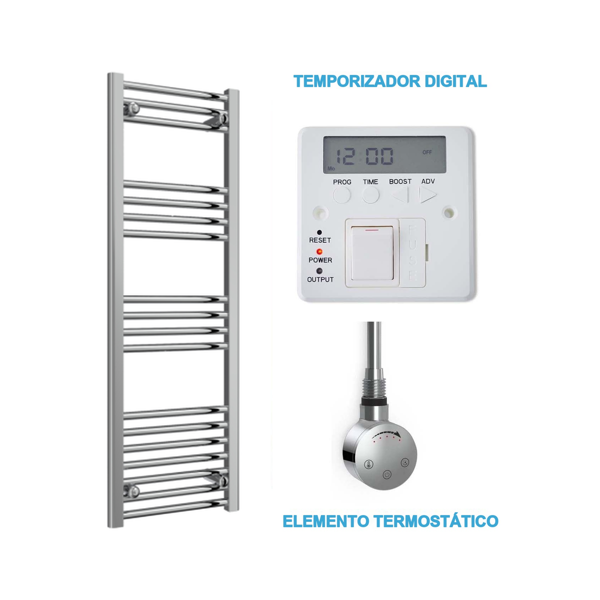 Scaldasalviette Elettrico Cromato 400mm di Larghezza · Precaricato