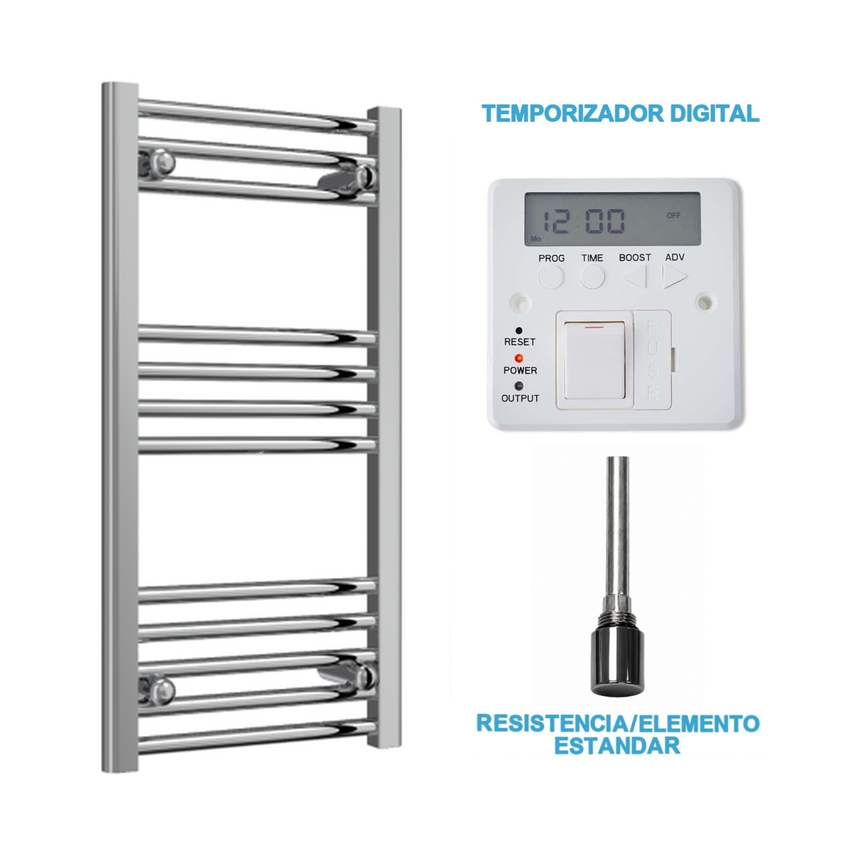 Scaldasalviette Elettrico Cromato 400mm di Larghezza · Precaricato