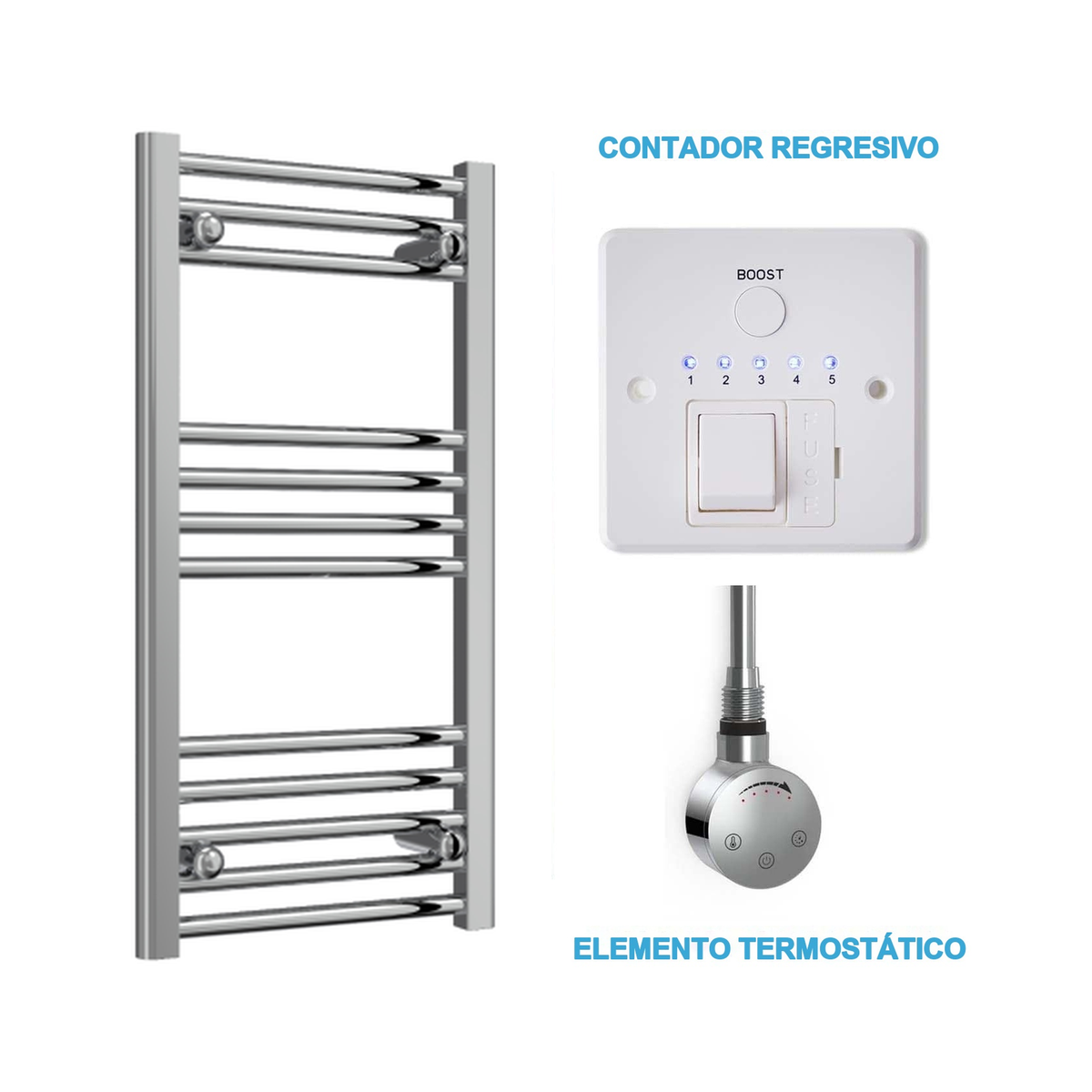 Scaldasalviette Elettrico Cromato 400mm di Larghezza · Precaricato