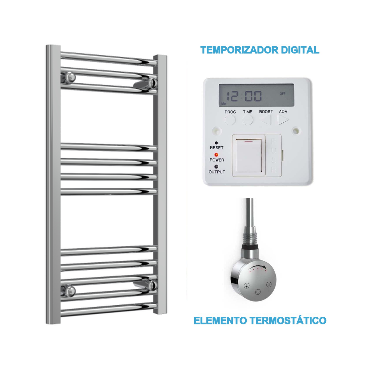 Scaldasalviette Elettrico Cromato 400mm di Larghezza · Precaricato