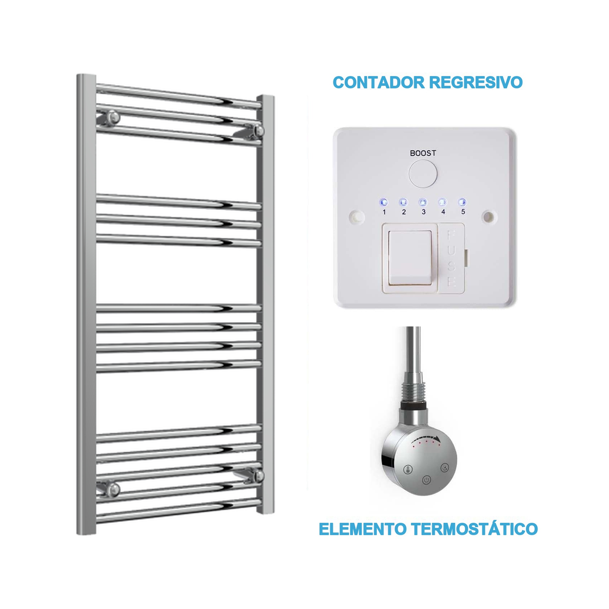 Scaldasalviette Elettrico Cromato 500mm di Larghezza · Precaricato