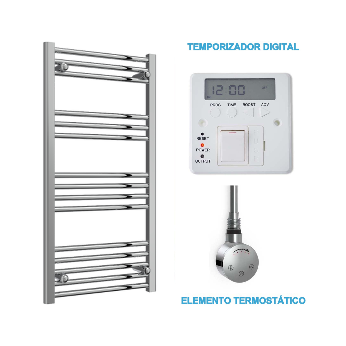 Scaldasalviette Elettrico Cromato 500mm di Larghezza · Precaricato