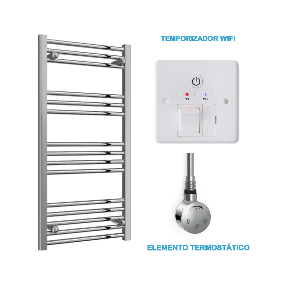 Scaldasalviette Elettrico Cromato 500mm di Larghezza · Precaricato