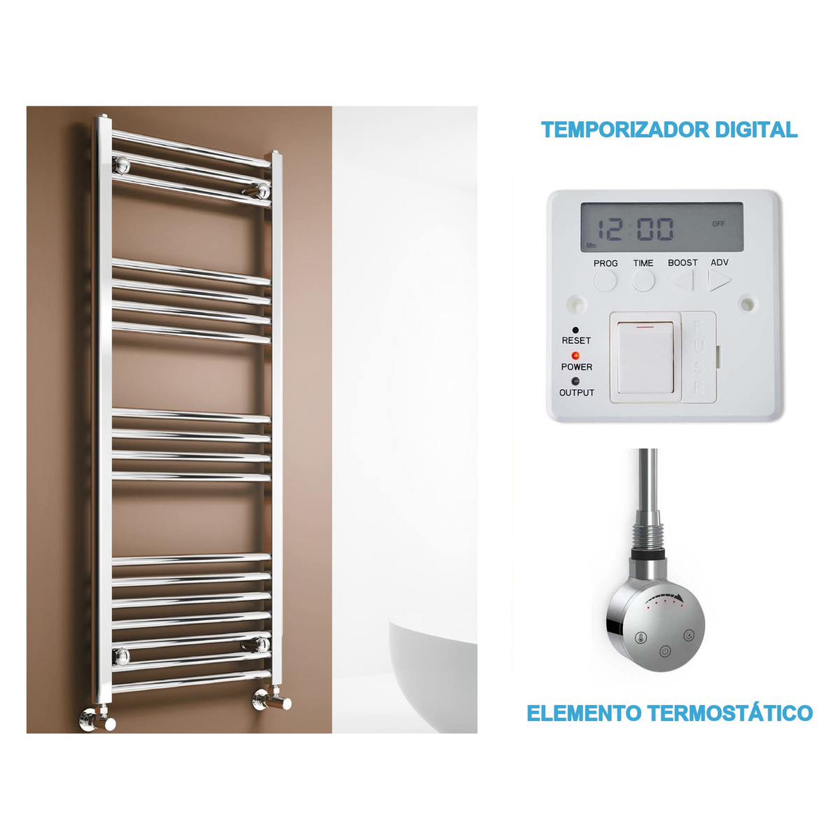 Scaldasalviette Elettrico Cromato 500mm di Larghezza · Precaricato
