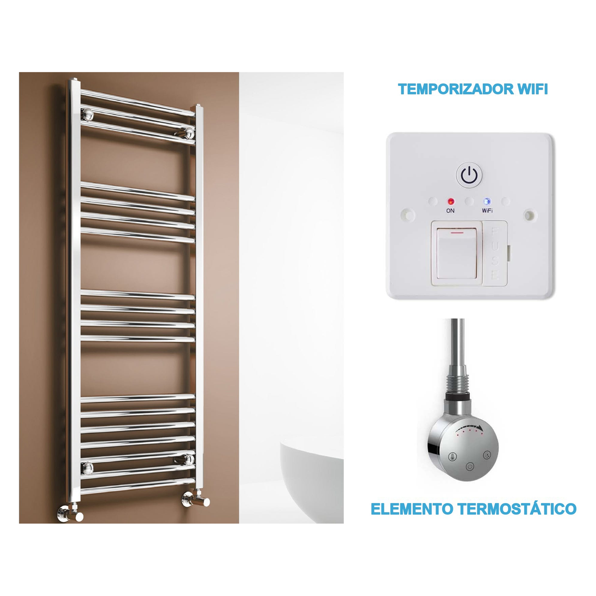 Scaldasalviette Elettrico Cromato 500mm di Larghezza · Precaricato